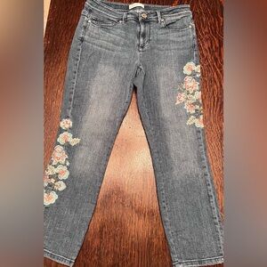 J Jill Blue Floral Embroidered Straight Leg Jeans